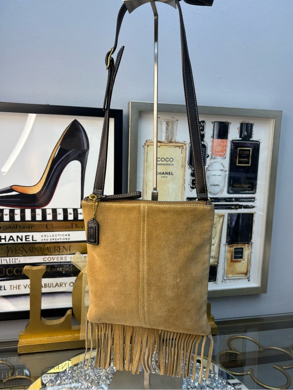 Coach vintage Y2K tan suede fringe crossbody bag EUC